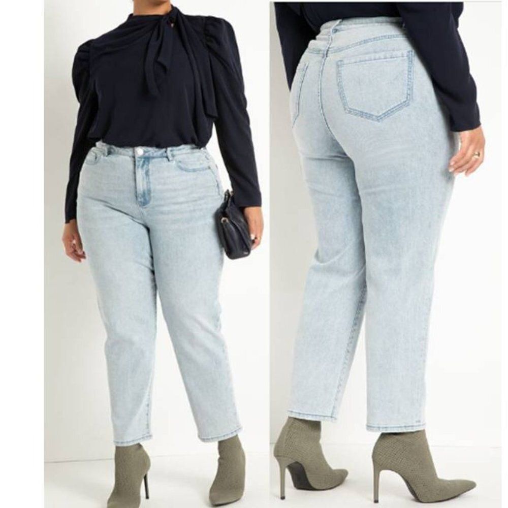 ELOQUII Plus Size High Rise Straight Leg Stretch Denim Ankle Jean